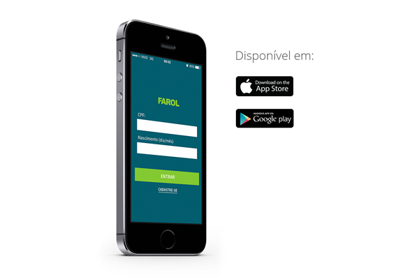 Imagem mostrando o Aplicativo Farol na tela do smartphone